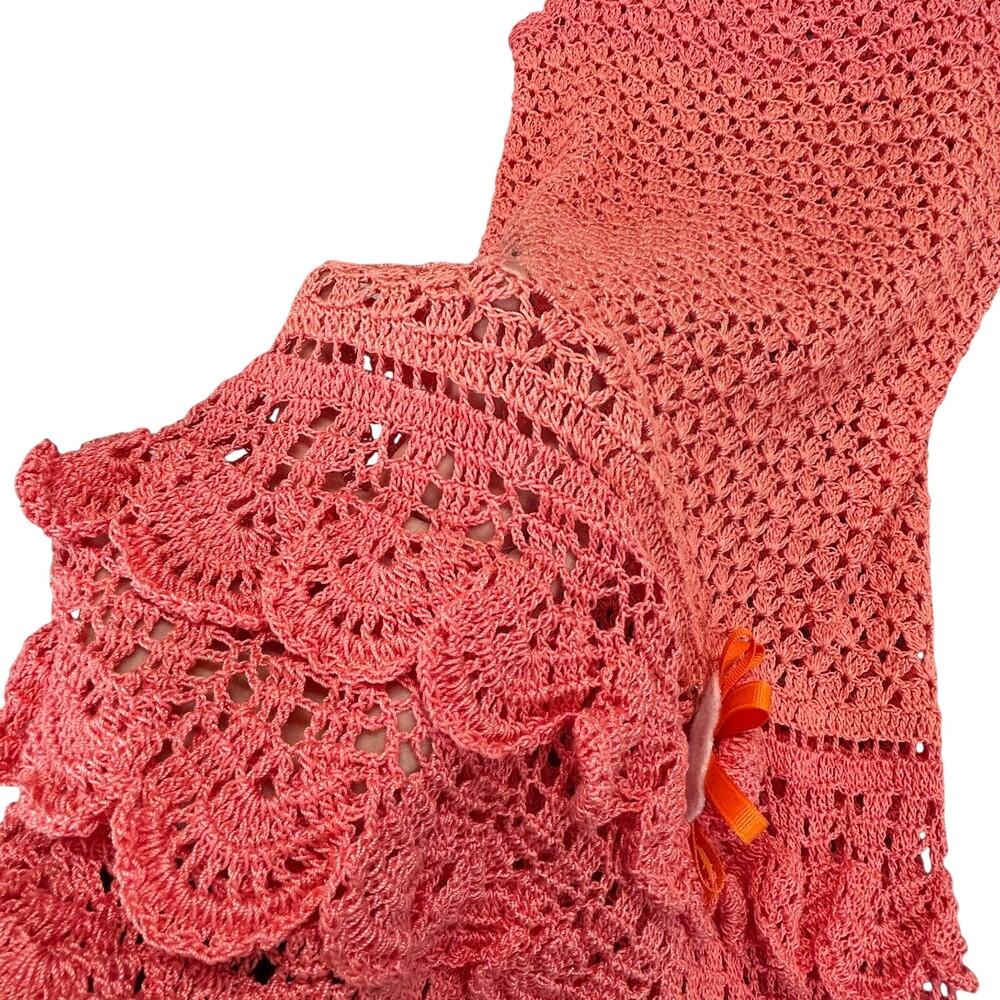 Handmade Crochet Ruffle Dress Girls Size 6 (30" Length) Pink Coral Sleeveless - Picture 4 of 13